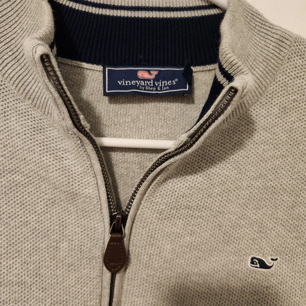 Vineyard Vines Men's 1/4 Zip Sweater Size L‎ Gray Pullover Whale Logo Cotton